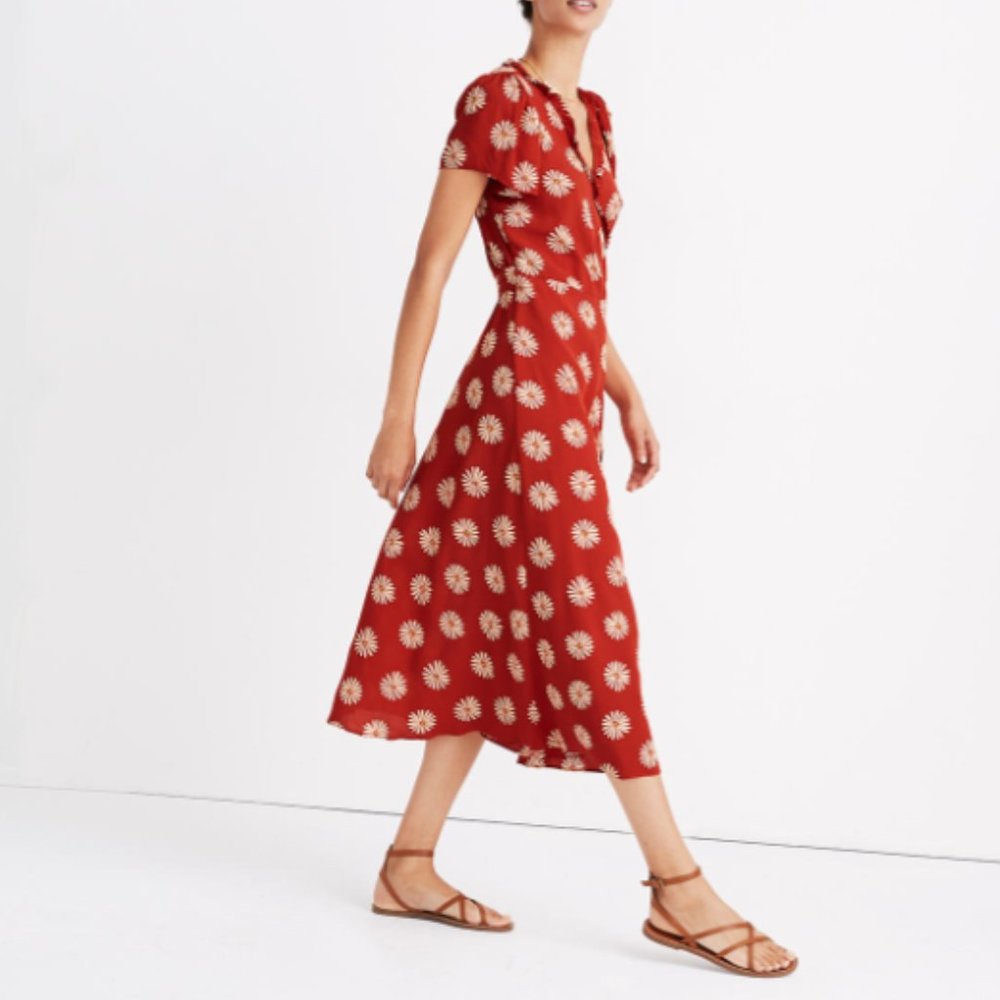 Madewell Red Floral Wrap Midi Dress - Picture 2 of 3